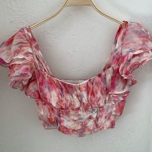SAINT ARMONT Women's Chloe Crop Blouse in Cherie D'Amour Print Size Small